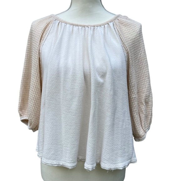 We The Free Boho Cropped Puff Sleeve Cream Flowy Blouse Size S - Picture 1 of 13